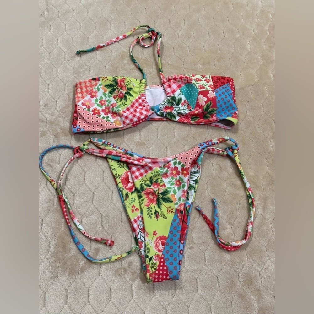Shein Multicolor Patchwork Floral Bikini Top